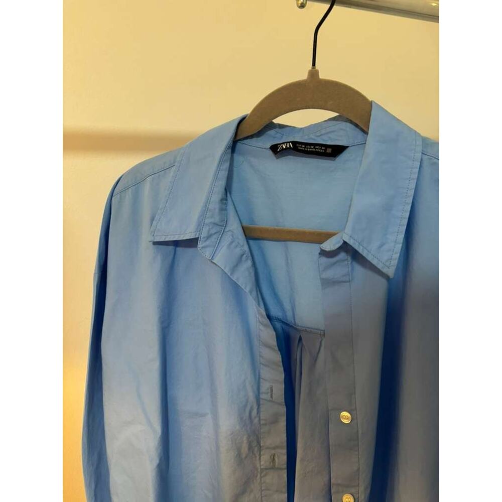 ZARA Women Blue Button Up Shirt Size M Oversized Long Sleeve Casual Top - Picture 5 of 8